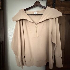 NWOT Varley Vine Ribbed Knit Half Zip Pullover in Taupe Marl Color Size: 3X